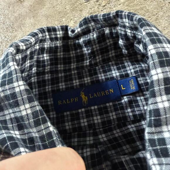 Y2K Blue And White Plaid Ralph Lauren Mini Logo Longsleeve Button Down Shirt - Picture 6 of 8